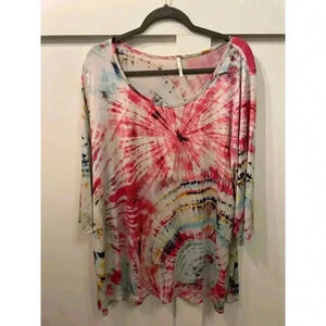 Voll Boho Tie-Dyed Multicolor Boutique Tunic, 3XL